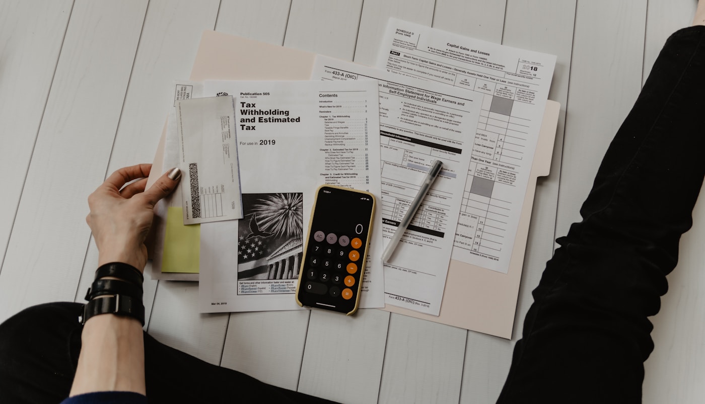 Finance records and documents on a desk
